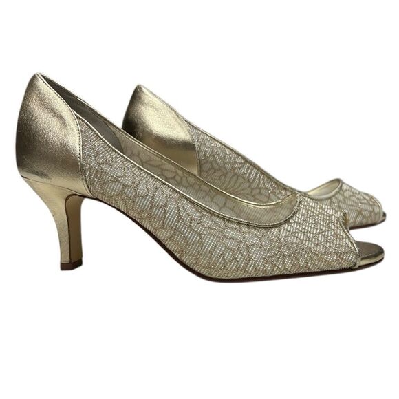 Caparros Gold Sparkly Lace Peep Toe Heels Size 8.5 - Picture 7 of 13